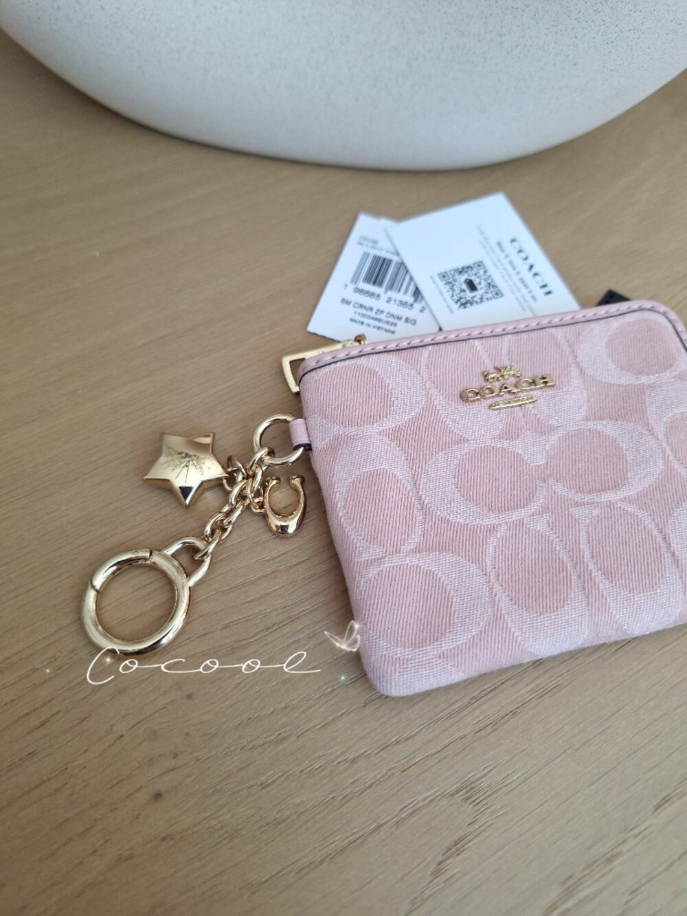 NWT Coach Women’s Zip Card Case Wallet Pink Signature Logo Keychain Charm - Picture 3 of 8